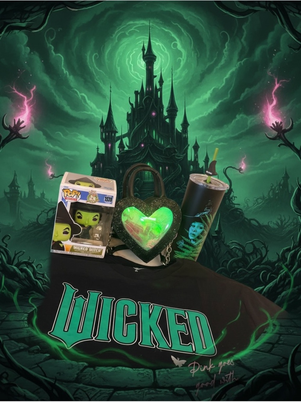 WICKED 4-PC BUNDLE | Tee + Heart Purse + Tumbler + Funko Pop-NWT!!